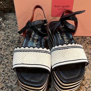 Kate Spade Highrise Spade Wedge Sandals - Size 6, Black/White EUC